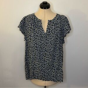St. John's Bay Blue White & Yellow Dainty Floral Blouse, Cotton & Rayon, XL